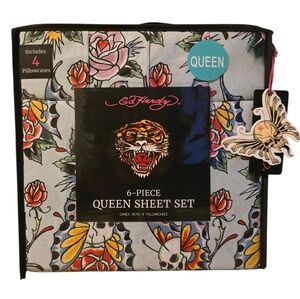 💀 Ed Hardy 6 Piece Light Green Queen Sheet Set